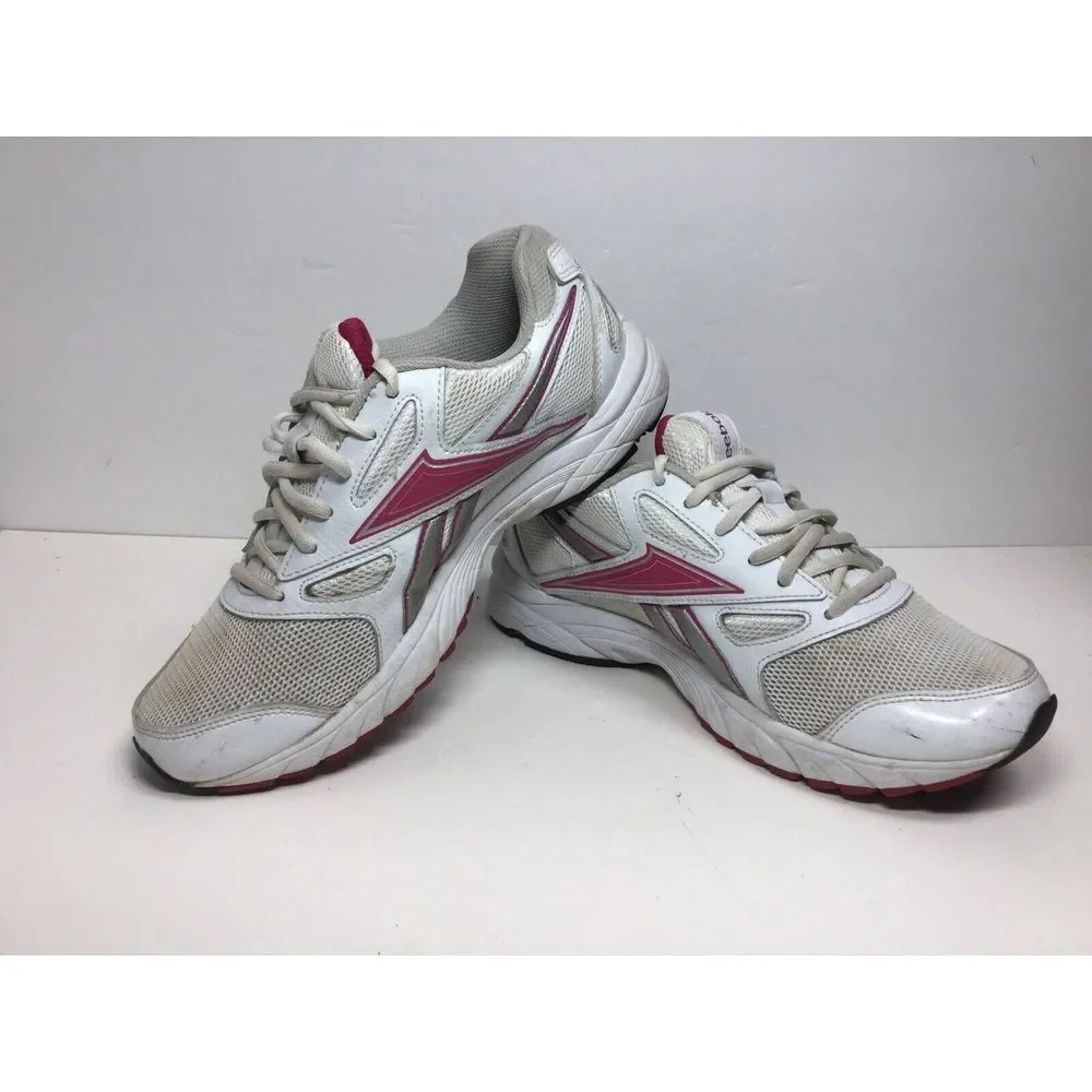 Reebok Double Hall Running Shoes Womens Size‎ 8.5 Walking White Pink Sneakers